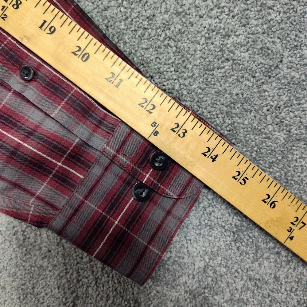 Cabela's Outfitter Series Mens Plaid Button Down Shirt Burgundy Gray L/L Cotton